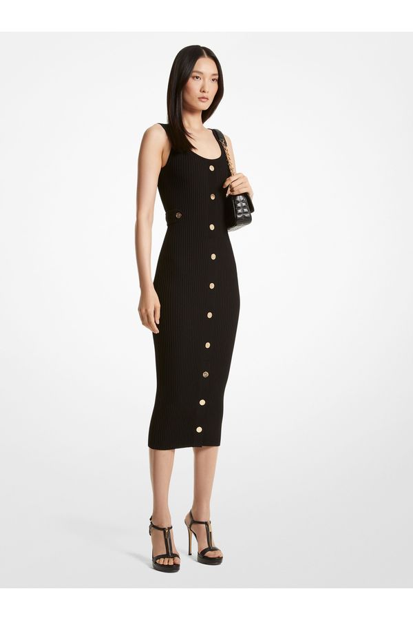 Vestido Canelado Com Botões