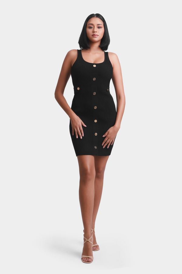 Vestido Midi Canelado Com Botões