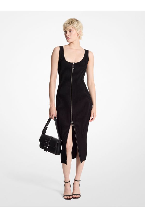 Vestido Midi Canelado Com Zíper