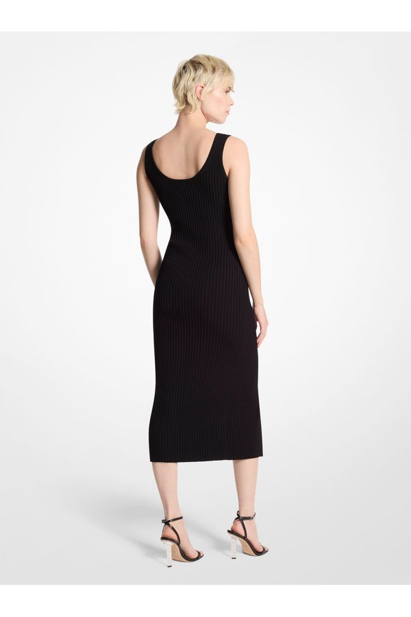 Vestido Midi Canelado Com Zíper