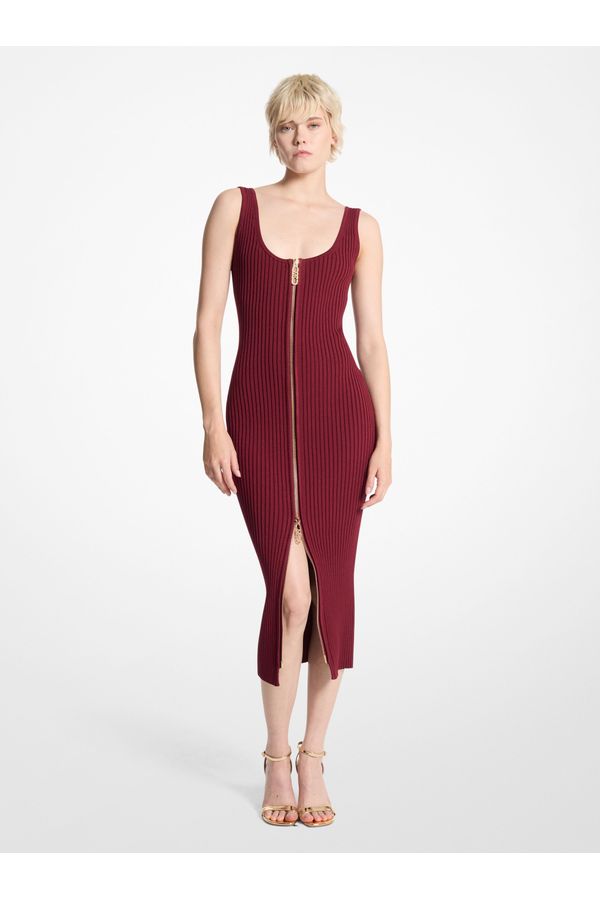 Vestido Midi Canelado Com Zíper