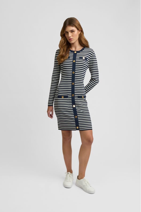 Vestido Curto Listrado Com Botões